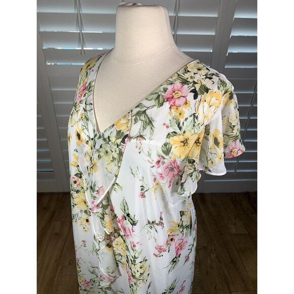 Emma Michele White Pink Floral Chiffon Slip Dress 3X Flutter Sleeve Brunch NEW - Picture 5 of 12